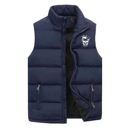 New Men Clothing Skeleton Printed Vest Autumn Winter Casual Fashion Mandarin Collar Zipper Sleeveless Warm Jacket Vest Coat