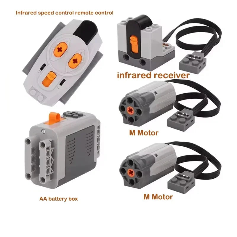 MOC Power Functions Set M Motor Battery Box IR Remote Receiver Technical Building Blocks Modified Parts For RC Car Robot Model