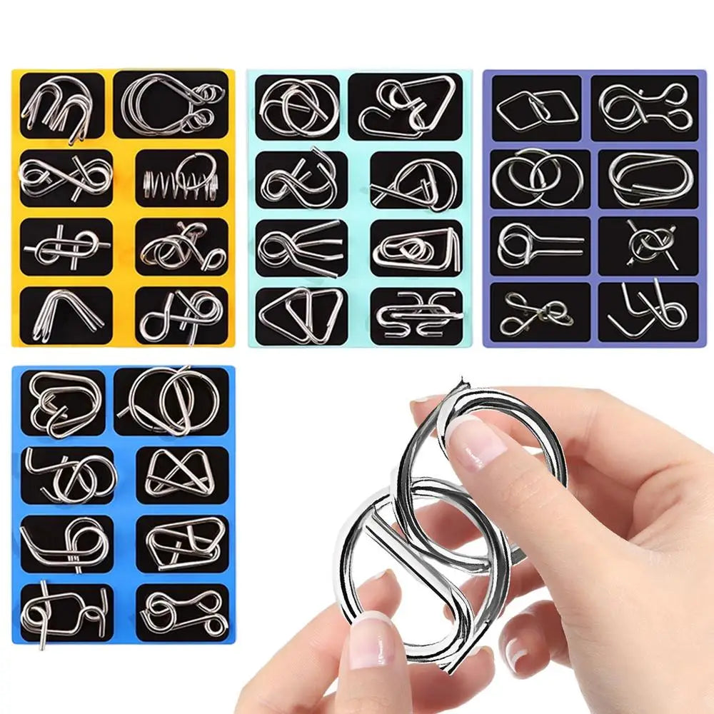 Metal Puzzles For Kids Chinese Ring 16 Pieces Brain Teaser Metal Puzzle Set For Students Children Adults Home Party Game Night