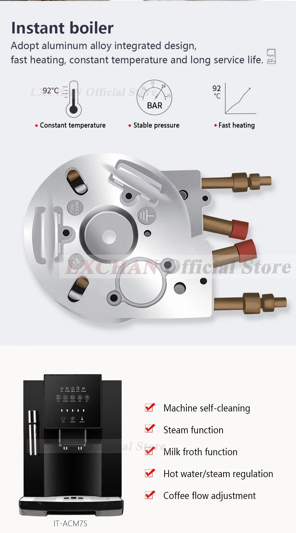 HomeWise Full Automatic 19 Bar Coffee Maker Coffee Bean Grinder Milk Foam Espresso Coffee Machine Hot Water and Milk Froth