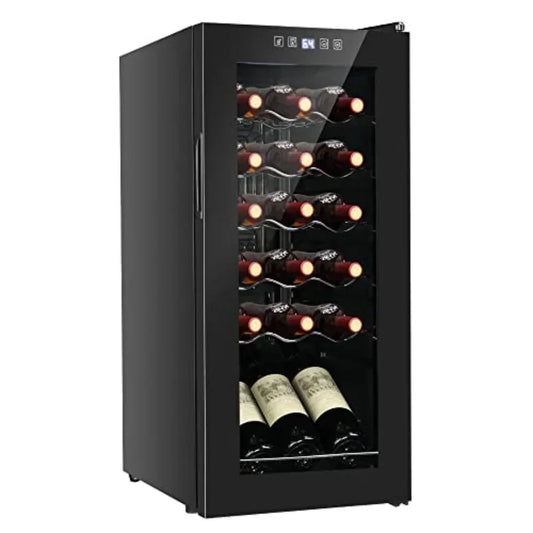 18 Bottle Wine Cooler Refrigerator for Home Bar Use, Stainless Steel, Black, Digital Temperature Control Double-layer Glass Doo