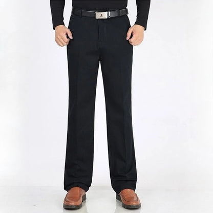 Winter Men's Thicken Fleece Casual Pants Stretch Loose Straight Warm Business Trousers Velvet Fashion Leisure Office Suit Pants