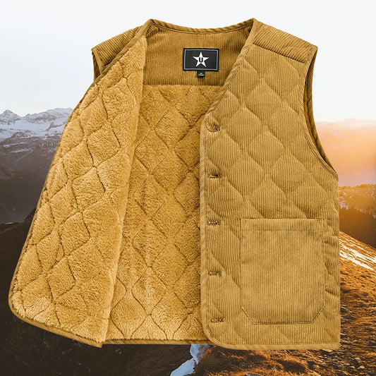 Autumn Winter Padded Warm Vest Men's Diamond Check Shoulder Undershirt Workwear Corduroy V-neck Jackets Men Clothing Large Size
