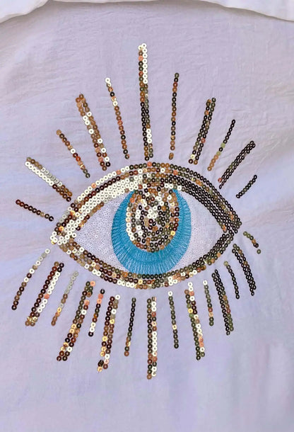 Spring Summer 2024 Women's Casual Evil Eye Shirt Long Sleeve Turn-down Collar Regular Length Other Material 100% Fashion Ladi...
