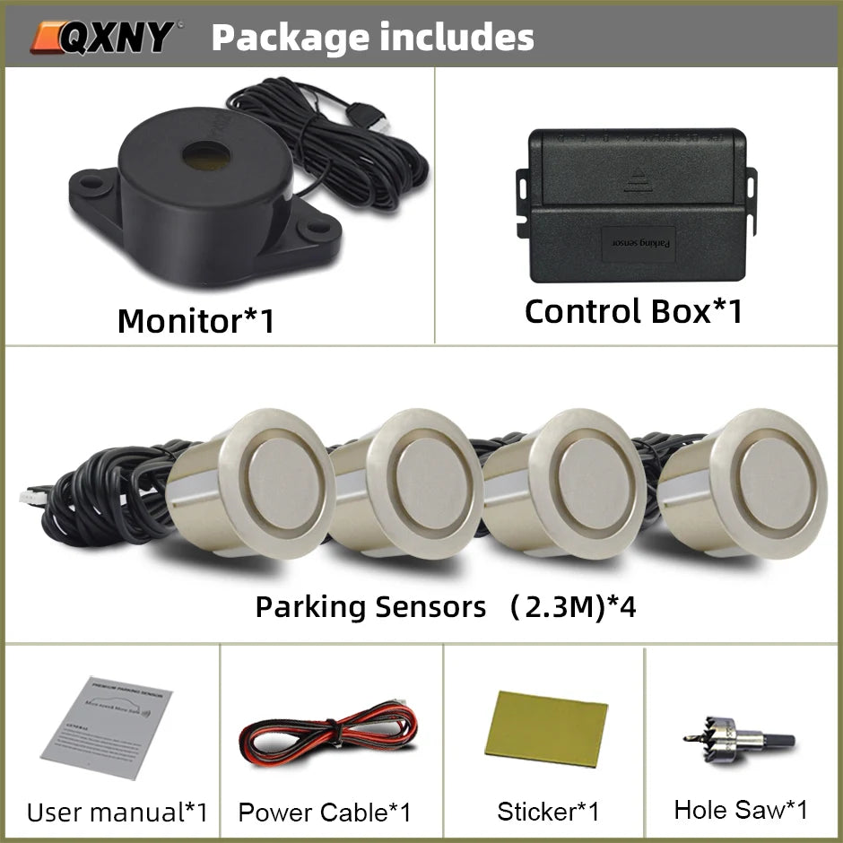 Car Auto Parktronic Reverse Backup Radar With 4 Parking Sensors Kit Buzzer Sound Alarm Detector System Rear No Display Monitor