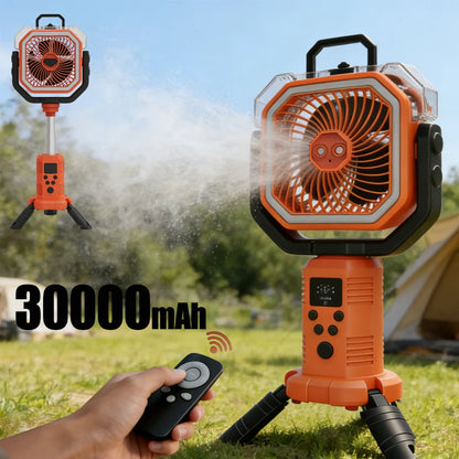 30000mAh Spray Mist Cooling Fan with Remote Control  Outdoor Portable Rechargeable Fan for Camping Fishiing LED lantern
