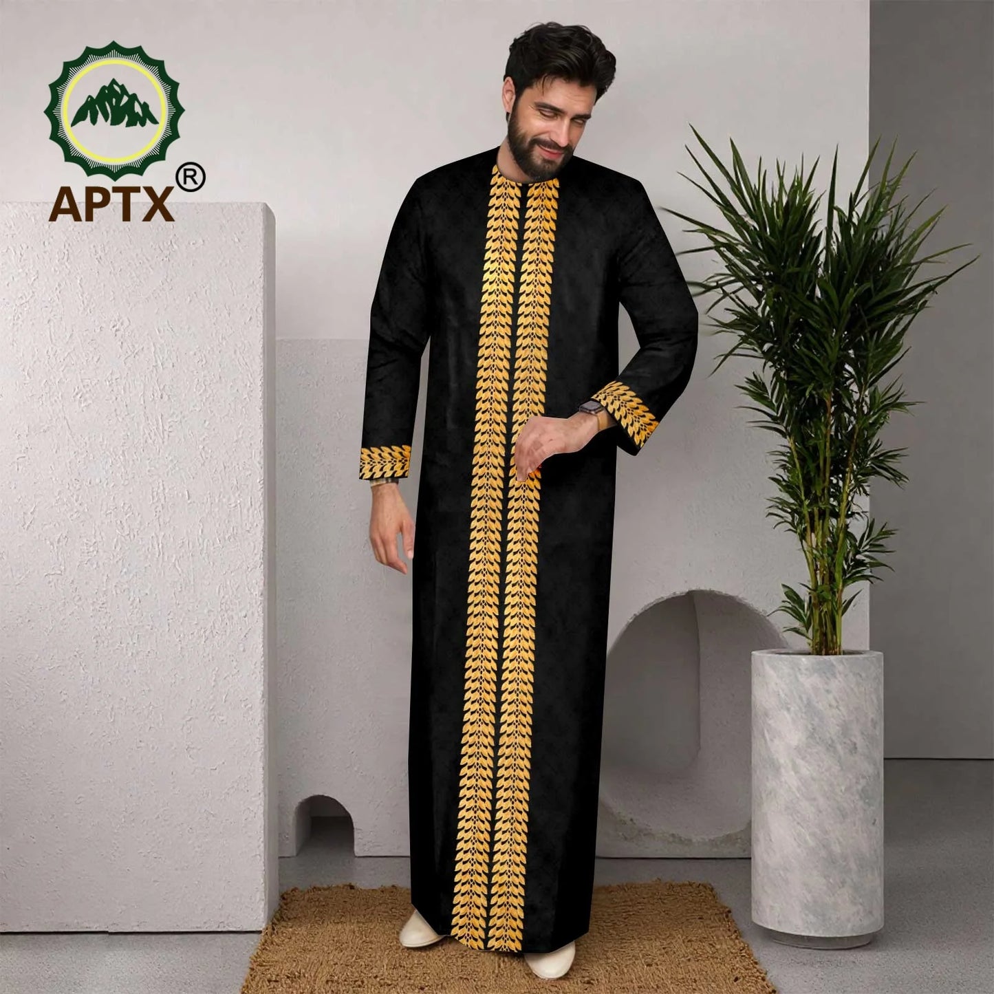 APTX Muslim Men Robe Abaya Long Sleeve Embroidery Festival Set Casual Men 3-Pcs Suit Abaya Middle East Arab Clothes