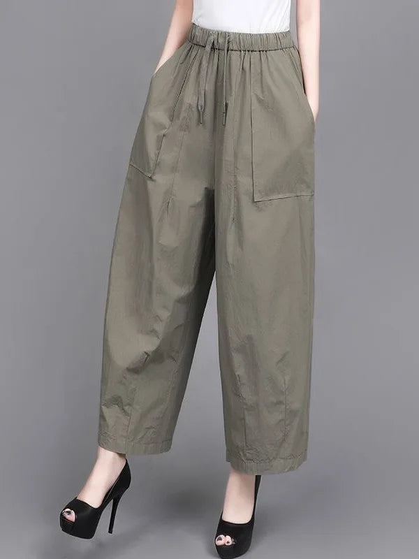 High Waist Wide Leg Pants Women Loose Slimming Nine Points Casual Pants plus Size Versatile Midlife Mom Pants Commute Style