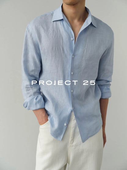 PROJECT 25 Men Normandy TEX-NORD Linen Shirt, Breathable Cooling Old Money Style Relaxed Long Sleeve Casual Luxury Daily Blouse