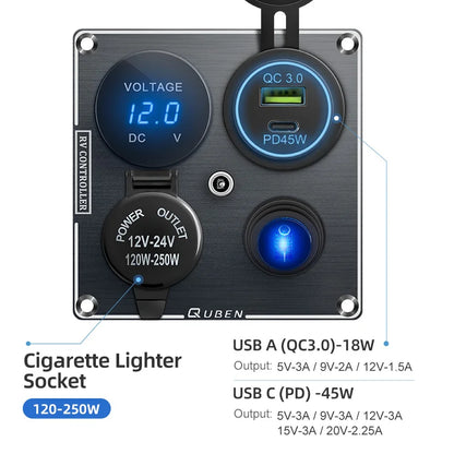 12v Usb Dual Car Cigarette Lighter Socket Charger Mobile Phone Power Waterproof Usb Port Adapter 5v Sockets Voltmeter Digital