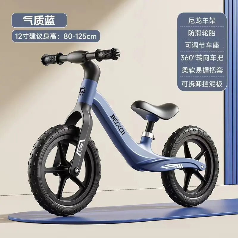 Kids Balance Bike No Pedal For 1 To 8 Yrs Old With Air Tires Nylon Fiberglass Frame Non Slip Silicone Grips Comfy Seat