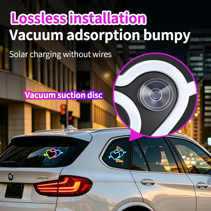Car Neon Lights Ambient Lighting Interior Decoration Lights Wiring Free Solar Heart Lights Triangular Window Lights Modification