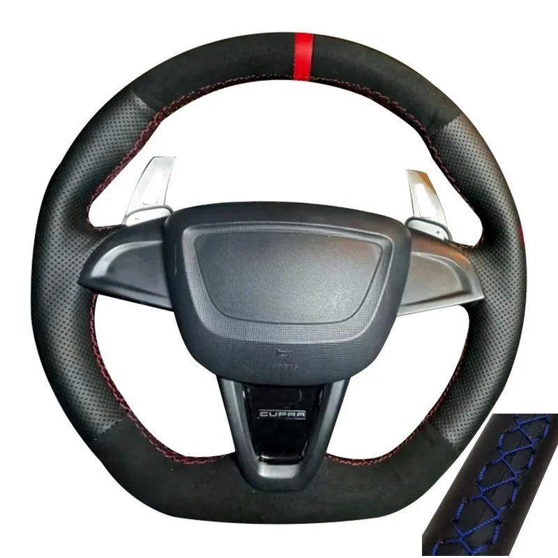 Non-Slip Suede Leather Car Steering Wheel Braid For Seat Ibiza 6J Mii 2012-2020 Hand Sewing Car Steering Wheel Cover