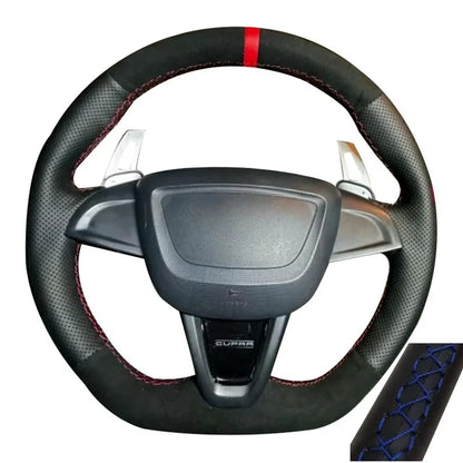 Non-Slip Suede Leather Car Steering Wheel Braid For Seat Ibiza 6J Mii 2012-2020 Hand Sewing Car Steering Wheel Cover