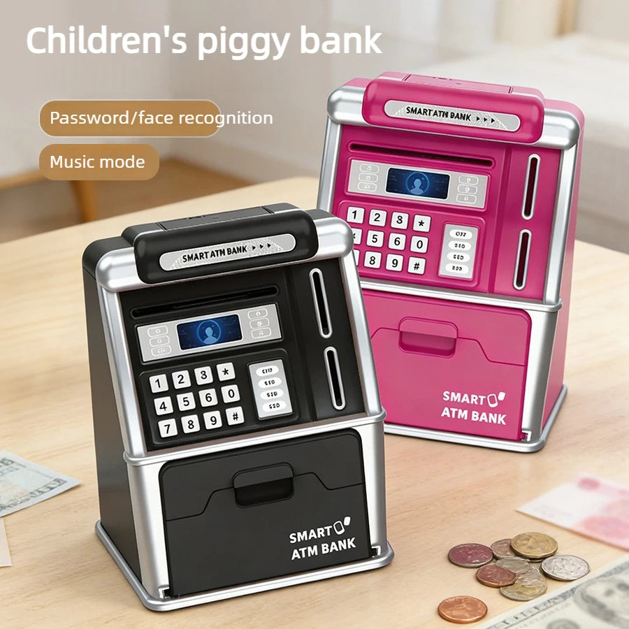 Children ATM Automatic Deposit Teller Machine Toy Smart Password Swipe Card Coin Saving Box Kid Electronic Piggy Bank with Music