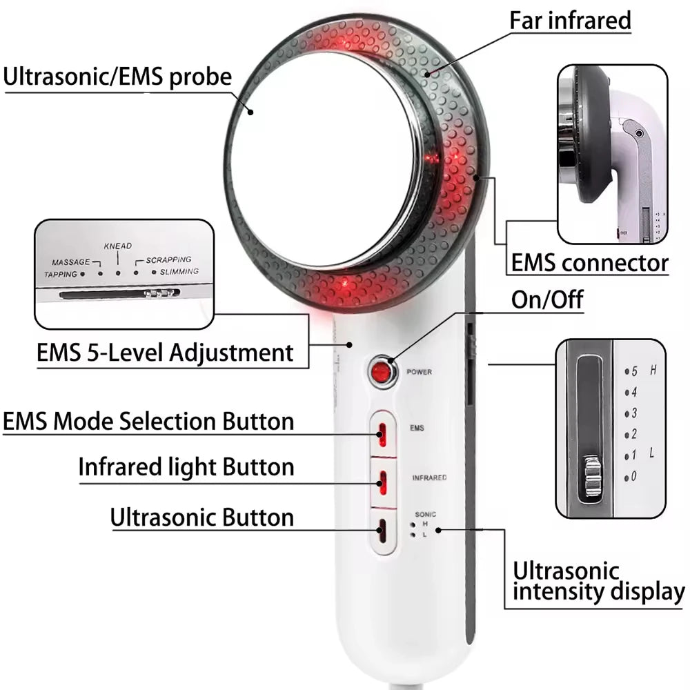 Home Use Ultrasonic Cavitation Body Slimming Massager EMS Infrared Galvanic Machine Fat Reduction Skin Firming Care Tool