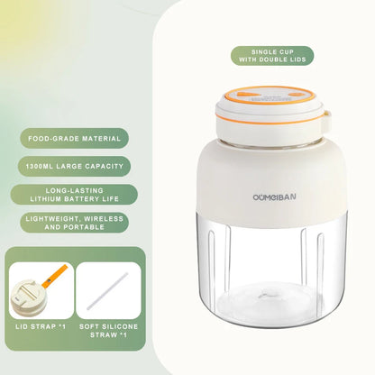 800/1300/1400ml Large Capacity Wireless Portable Juicing Cup Blender 38 Blade Juicing Crushed Ice Summer Juice Smoothie Making