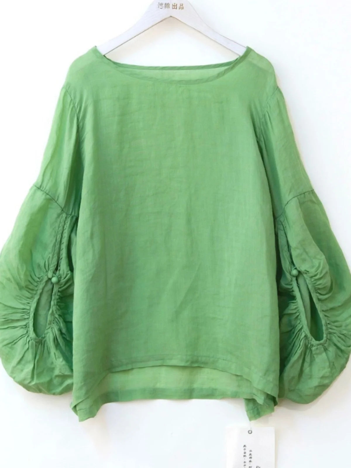 Elegant round Neck Lantern Sleeve Shirt Women's Casual Slimming Cotton Linen Fashionable Top High-End Brand New Style