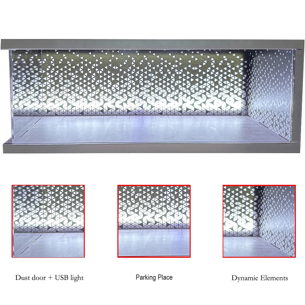 1/64 Scale Car Miniatures Garage Scene Model Car Parking Lot Display Box Led Lights Series Parking Simulation Car Models Box