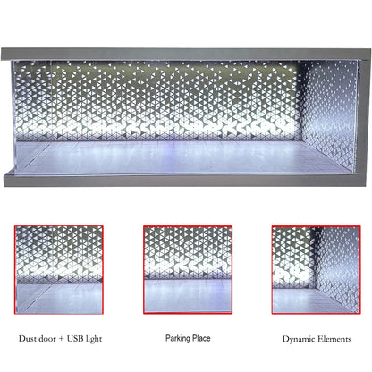 1/64 Scale Car Miniatures Garage Scene Model Car Parking Lot Display Box Led Lights Series Parking Simulation Car Models Box