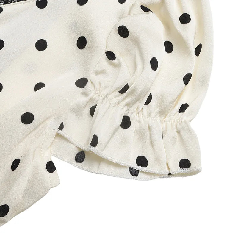 Women's Summer French Vintage Polka Dot Dress Sexy V Neck Lace Trim Short Sleeve Long Maxi Dress Vacation Beach Outfit 2026
