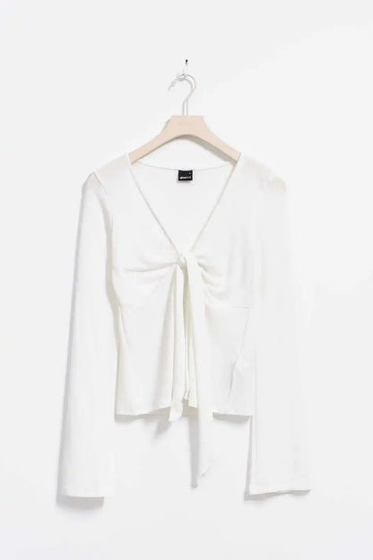 Tie-Strap Design Bowknot Long Sleeve T-Shirt Women's Spring Sexy Slim Fit Thin Smock Tees Casual Sweet Chic Tshirt Babydoll Top