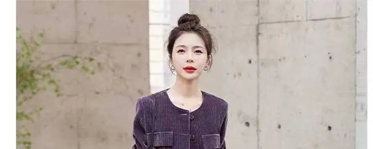 Fashionable Corduroy Set Women's Autumn Winter New Style Elegant Lady Fragrance Wind Coat Wide Leg Pants Two Piece Suit