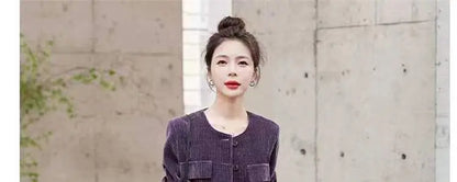 Fashionable Corduroy Set Women's Autumn Winter New Style Elegant Lady Fragrance Wind Coat Wide Leg Pants Two Piece Suit