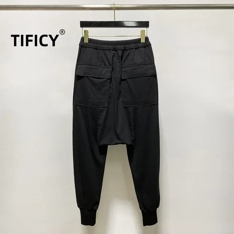 High Street Cotton Pant Cansual Men's Versatile Dark RICK RO Casual Harem Loose Pants Hanging Crotch Sweatwear Long Pants