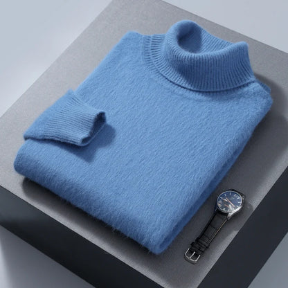 Autumn and Winter Men Loose Turtleneck 100% Mink Cashmere Sweater Men's Casual Thermal Pullover Solid Color Knit Plus-Size Top