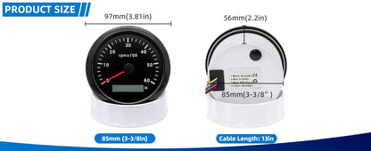 AD 85MM Tachometer with LCD Hour Meter For Marine Boat Car RPM Gauge 0-3000 4000 8000 RPM Meter Tach Sensor 7Colors Backlight