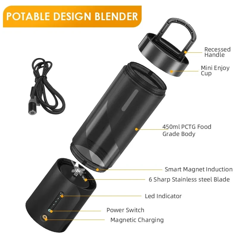 New Portable Blender Fresh Juice Mixer Electric Wireless Charge Mini Fruit Mixers Juicer Cup Blender Milkshake Juice Maker Ma