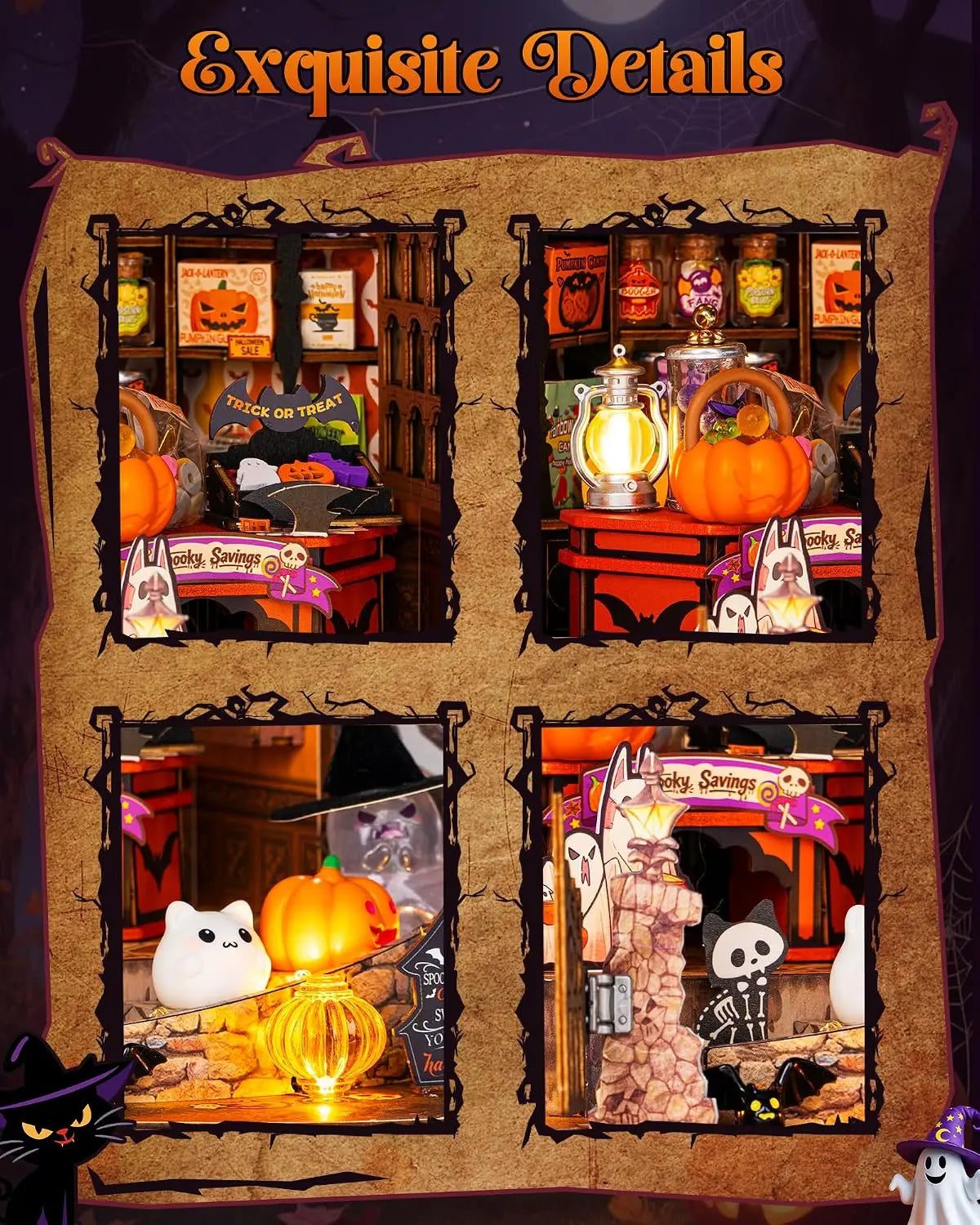 Rolife Haunted Candy House DIY Miniature House Kit Model Kit Spooky Cute Miniature House Home Decor For Halloween and Christmas