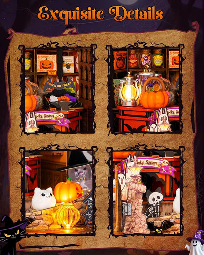 Rolife Haunted Candy House DIY Miniature House Kit Model Kit Spooky Cute Miniature House Home Decor For Halloween and Christmas