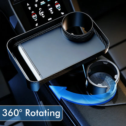 Car Cup Holder Expander Multi-Function Drink Holder with Food Table 360-Degree Adjustable Base Tray for Snack