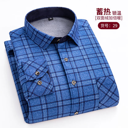 Thickened Flannel Men's Shirt Fashion Warm Plaid Winter Casual Square Collar plus Size Clothing Fleece Lined Double Sided Velvet
