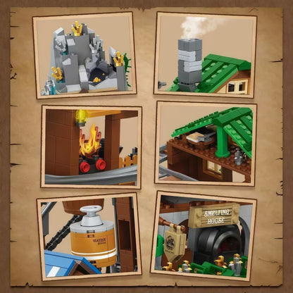 Interactive Mine Coaster Building Blocks with Full Loop Tracks, Working Winch & Water Wheel Mechanical Function, Western Wildern