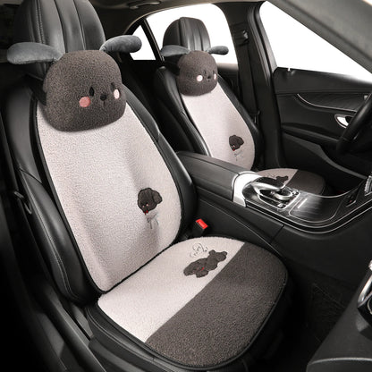 Funny Puppy Car Seat Cover 2025 New Autumn Fleece Fabric PU Leather Warm Comfortable Quick Installation Fits Most Cars
