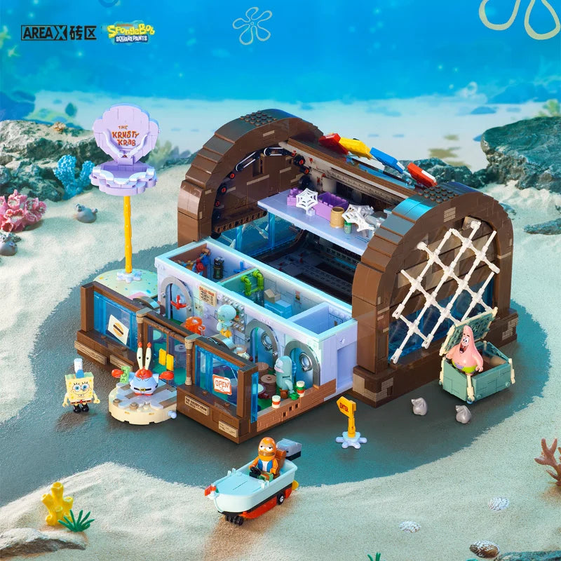 Spongebob building block cartoon Krusty Krab creative restaurant scene model Patrick Star assembly toy children's birthday gift