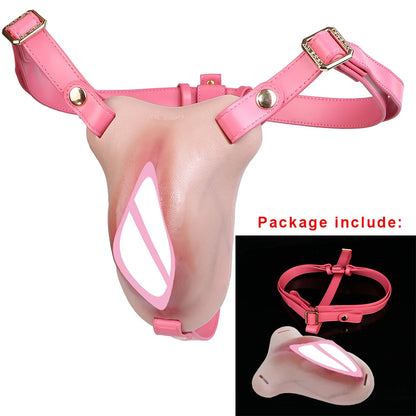 ANOSX Multi-functional Vagina Pad Silicone Chastity Cage Imitation Clitoral Pants Penis Sleeve With Urethra Hole Sex Toy For Men
