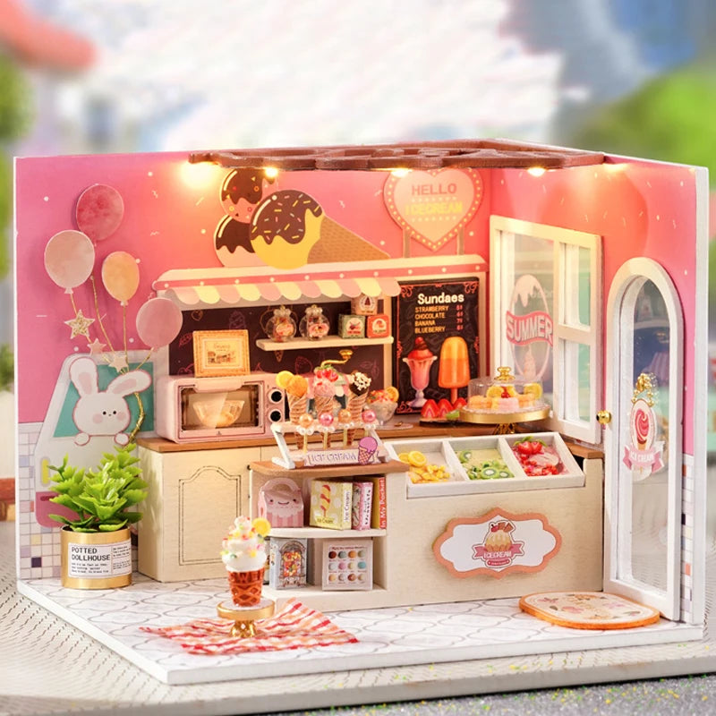 DIY Dollhouses Kit With Furniture Small House Scene Model Miniature Doll House Wooden Assembly Model Toy For Birthday Gifts