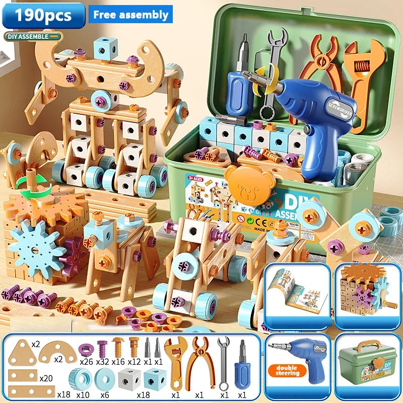 Educational DIY Nut Hand Disassembly Assembly Puzzle Simulated Screwing Toolbox for Kids Shape Insert Blocks Toy for Boys