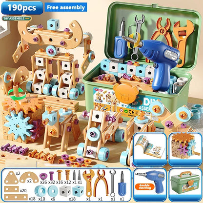Educational DIY Nut Hand Disassembly Assembly Puzzle Simulated Screwing Toolbox for Kids Shape Insert Blocks Toy for Boys