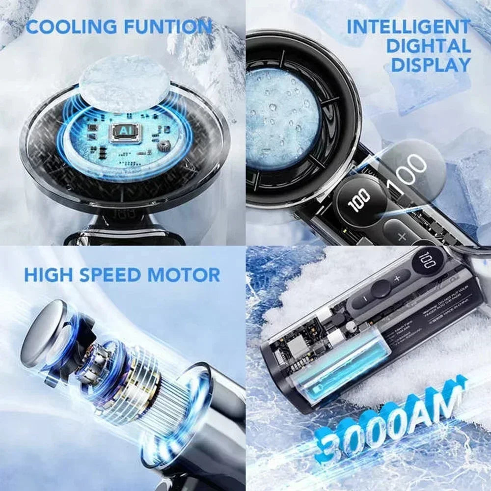 New Outdoor Fan Cooling Handheld Fan Semiconductor Refrigeration High-speed Handheld Electric Fan 3000mAh Portable Rechargeable