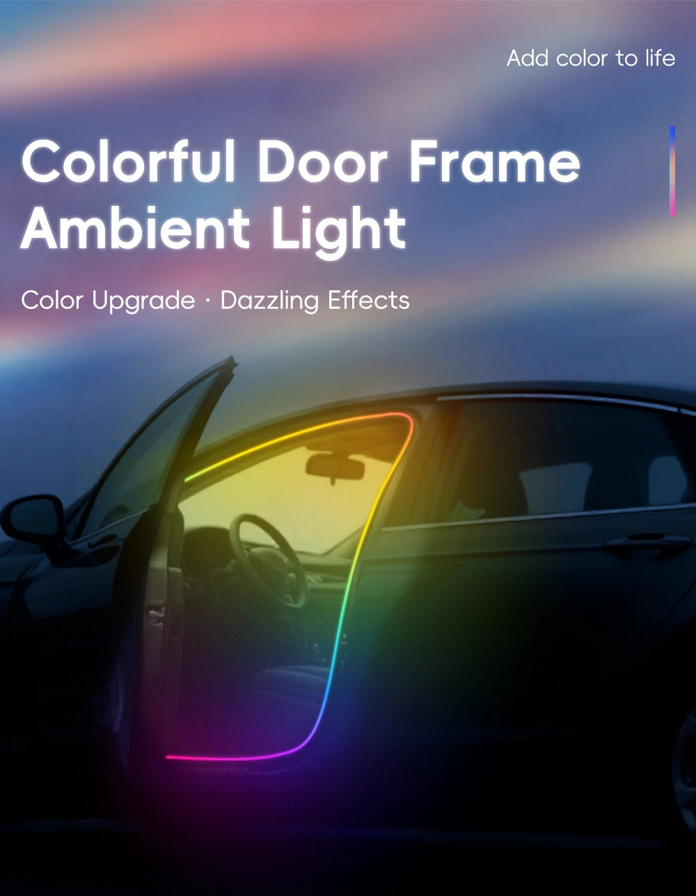 4in1 Symphony Automotive Door Frame color-changing RGB LED Interior Ambience light USB APP Remote Control Easy to Install