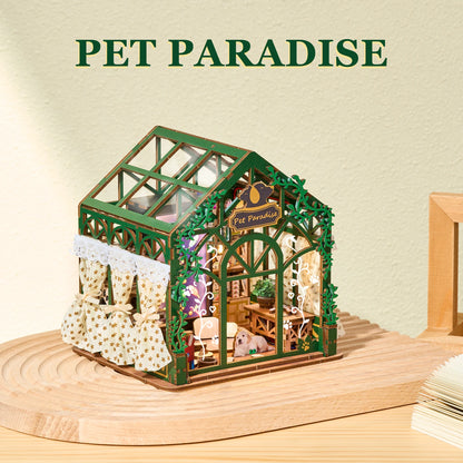 DIY Book Nook Kit Pet Paradise DIY 3D Wooden Puzzle Miniature Dollhouse Home Decoration Bookshelf Handmade Model