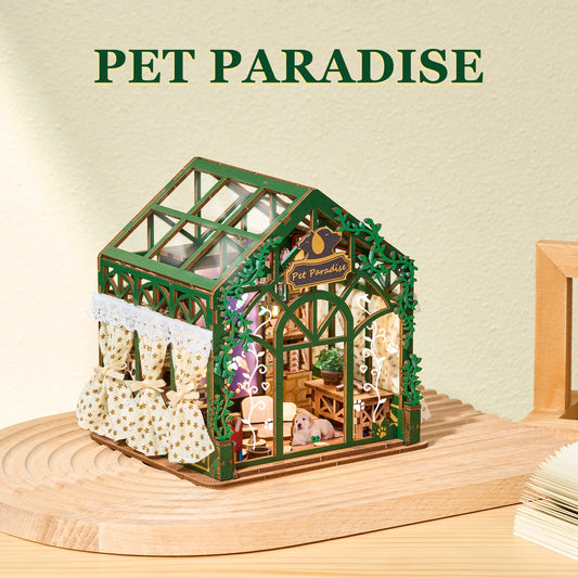 DIY Book Nook Kit Pet Paradise DIY 3D Wooden Puzzle Miniature Dollhouse Home Decoration Bookshelf Handmade Model