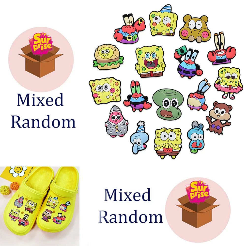 MIX Shoe Charms DIY Spongebob A/W PVC Shoes Charms Patrick Star Slippers Buckle Decorations Fit Boys Kids Birthday Xmas Gifts