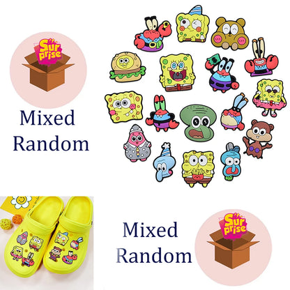 MIX Shoe Charms DIY Spongebob A/W PVC Shoes Charms Patrick Star Slippers Buckle Decorations Fit Boys Kids Birthday Xmas Gifts