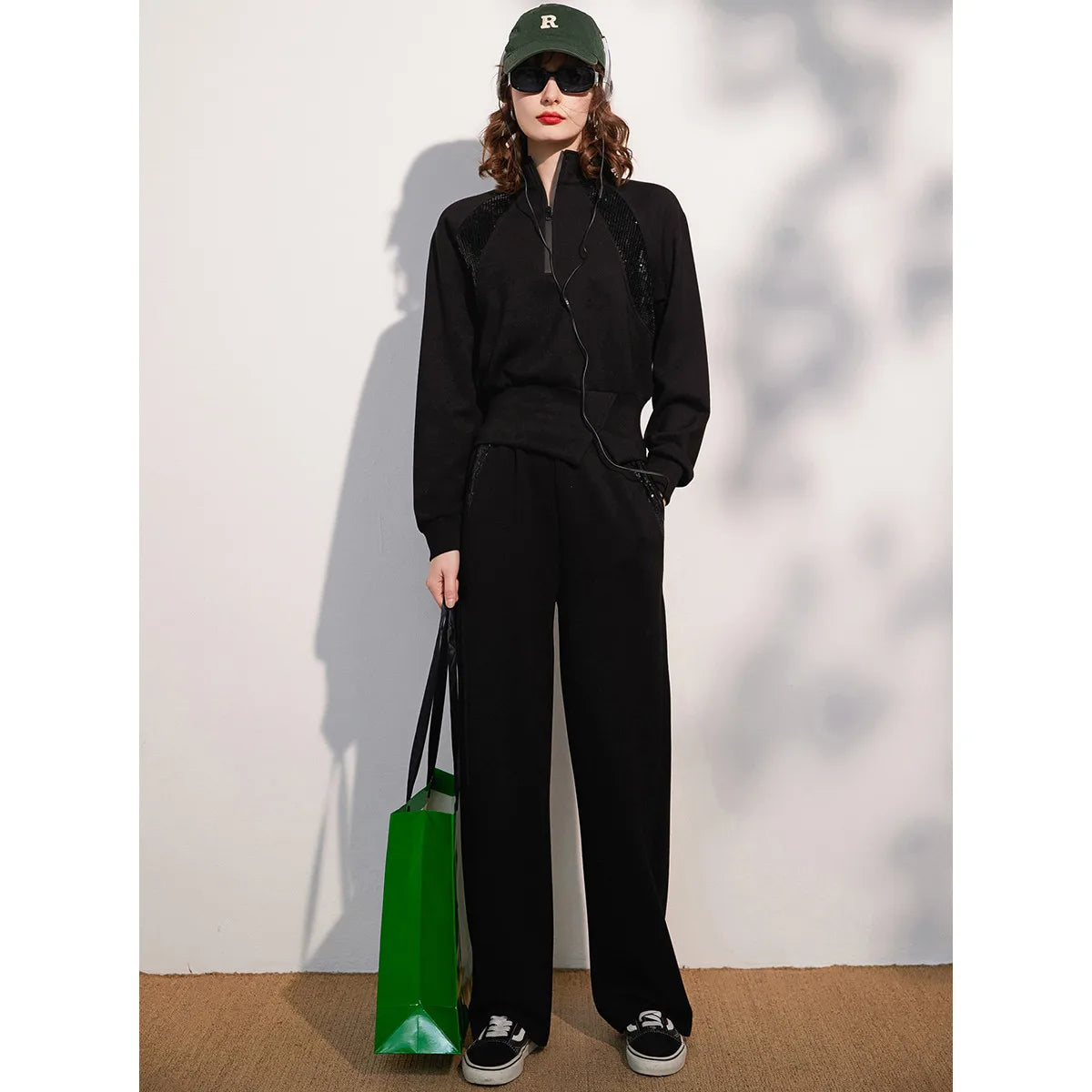 LOUIS YAO Women Two Pieces Set 2024 Autumn Stand Collar Long Sleeve Long Pants Set Sweatshirt Sporty Fashion Set